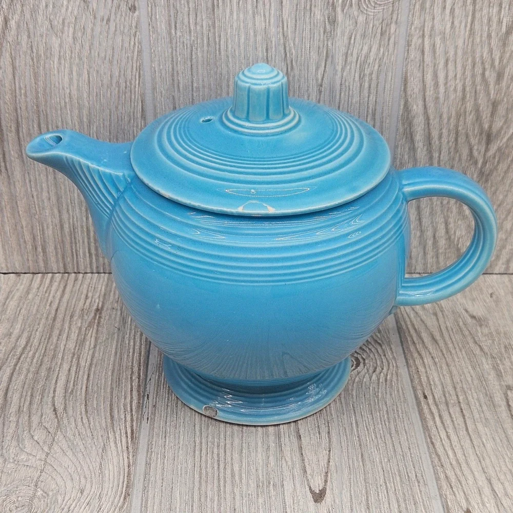 Vintage Fiesta Turquoise Teapot Homer Laughlin HLC Blue Art Deco Chipped